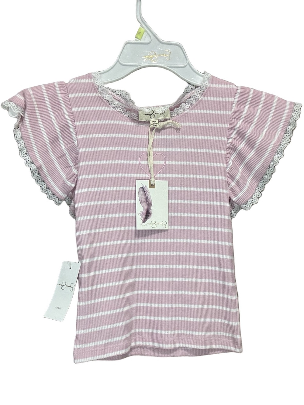 Girls' Pink Striped Lace-Trim Tee - Brand: Jessica Simpson
